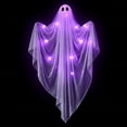 thumbnail image 3 of Ayieyill Halloween Ghost Decor with Warm Purple LED Light, 47” Light up Hanging Ghost Halloween Yard Porch Decorations Outdoor, 3 of 7