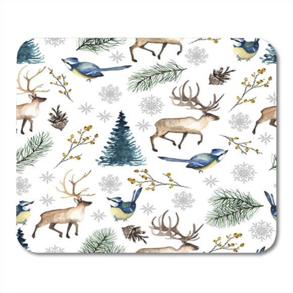POGLIP Winter Christmas Pattern Birds Deer Tree Snowflakes Branches Watercolor Mousepad Mouse Pad Mouse Mat 9x10 inch