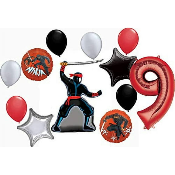 Stealth Ninja Party Supplies 9th Birthday Balloon Bouquet Decorations 12 piece kit