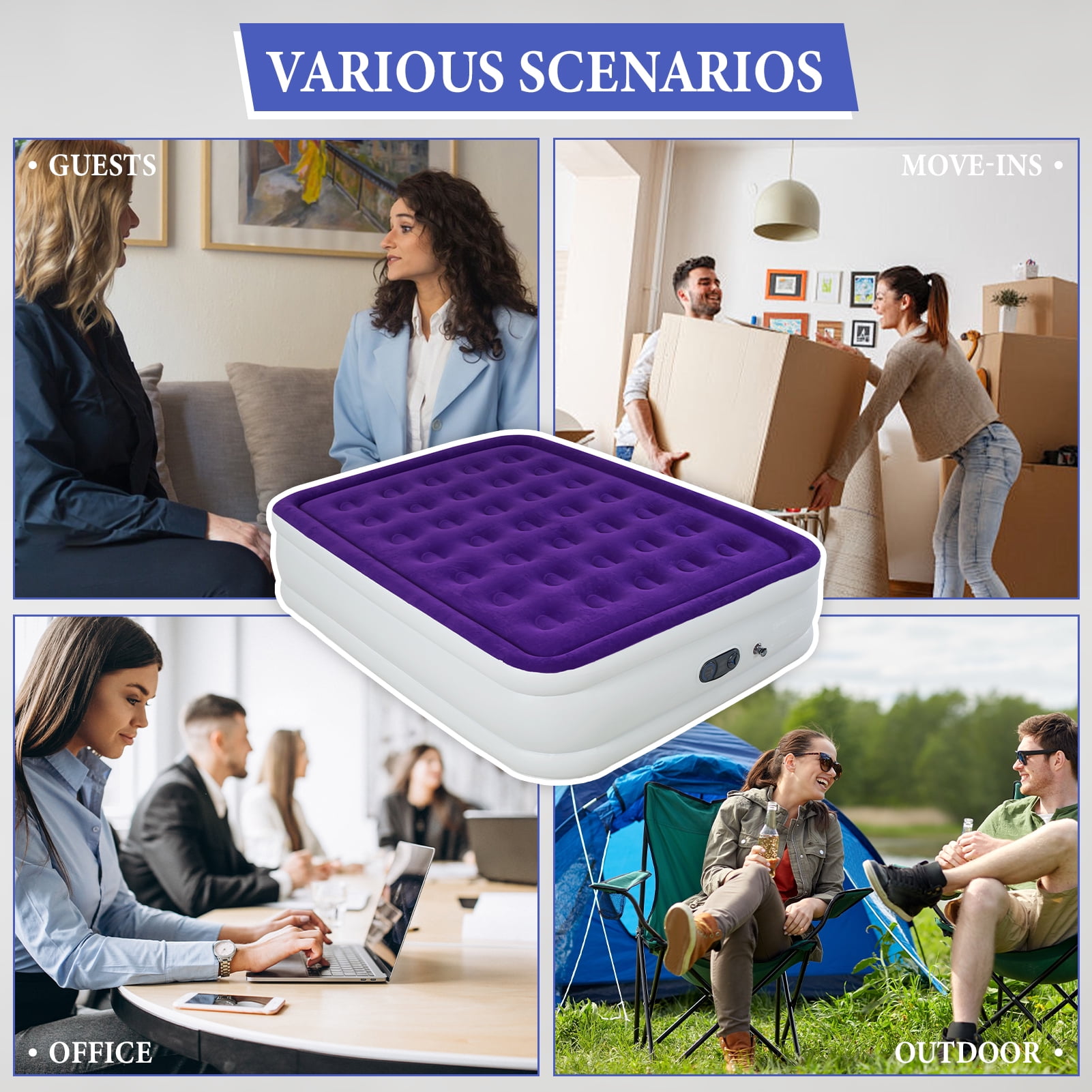 Queen Size Air Mattress with Built in Pump,High Portable 18" Inflatable Mattress,Blow Up Mattress for Travel,Home and Guest(Purple)
