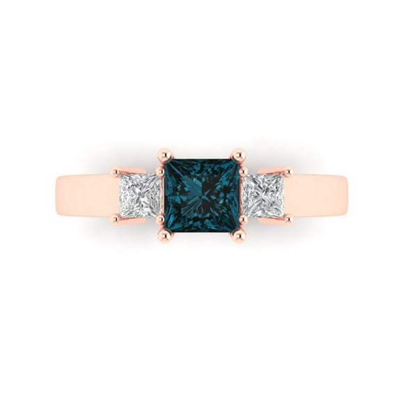 Three-Stone Engagement Ring for Women - 1.11ct Natural London Blue Topaz in 18K Rose Gold Promise Ring