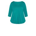 thumbnail image 3 of Avenue Women's Plus Size Notch Neck 3/4 Sleeve Plain Tee T-Shirt Top - Cotton, 3 of 3