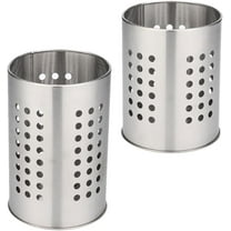 ​Meilimei Stainless Steel Utensil Holder, 2-Pack Kitchen Utensil Drying Rack with Drain Holes, Cutlery Organizer for Forks Spoons Knives, Space-Saving Countertop Storage Cylinder