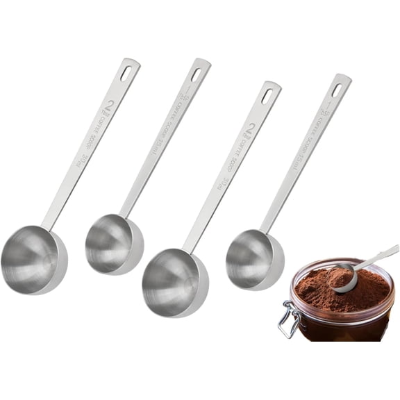 CEYAZYE 4PCS Coffee Measuring Scoop, Stainless Steel Coffee Scoop Spoon, Long Handle Tablespoon Scoops for Coffee, Milk Powder, Tea, Sugar and Dry Goods(2pc×30ml,2pc×15ml)