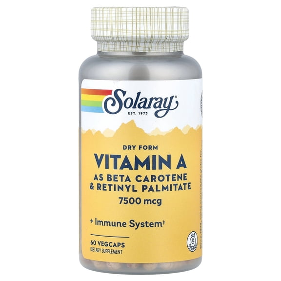 Solaray Dry Form Vitamin A 25,000 IU | Healthy Skin & Eyes, Antioxidant Activity & Immune System Function | 60 VegCaps