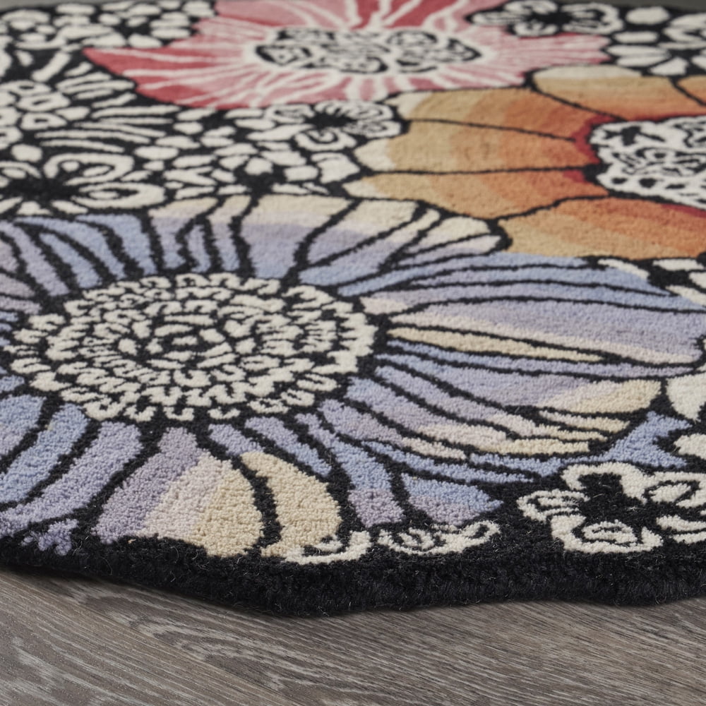 Ox Bay Talia 4' Round Black/Multi Floral Wool Indoor Area Rug
