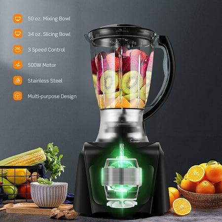 Costway - 8 Cup Food Processor 500W Variable Speed Blender Chopper w/ 3 Blades - Black