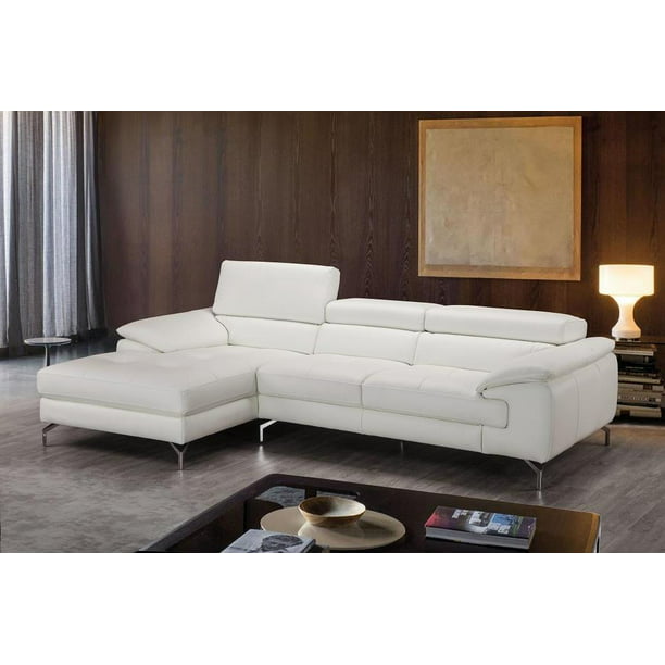 White Premium Italian Leather Sectional, White Leather Sofa With Chaise