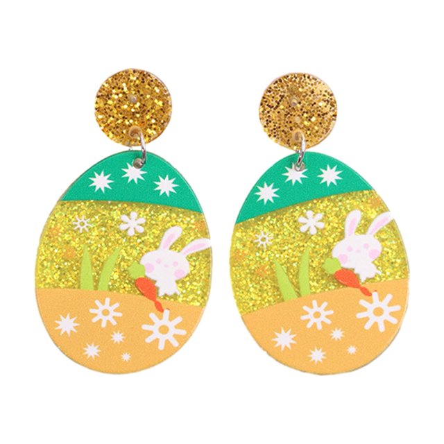 LYMAYTER Colorful Bunny Flower Pattern Earrings 1 Pair Easter Egg Earrings - Colorful, Bunny Pattern