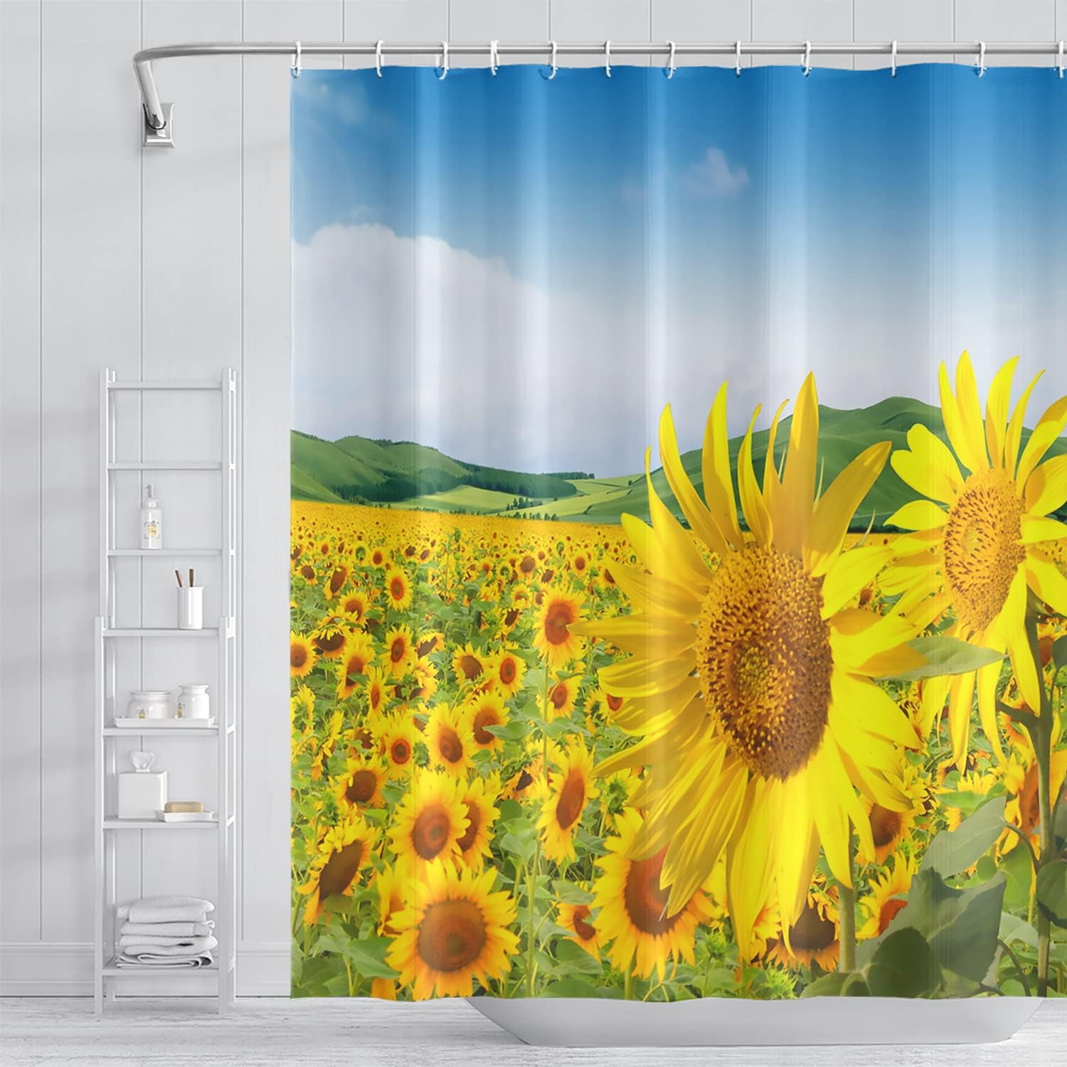 SPXUBZ Sunflowers Shower Curtain for Bathroom Yellow Floral Fields Mountains Nature Scenery