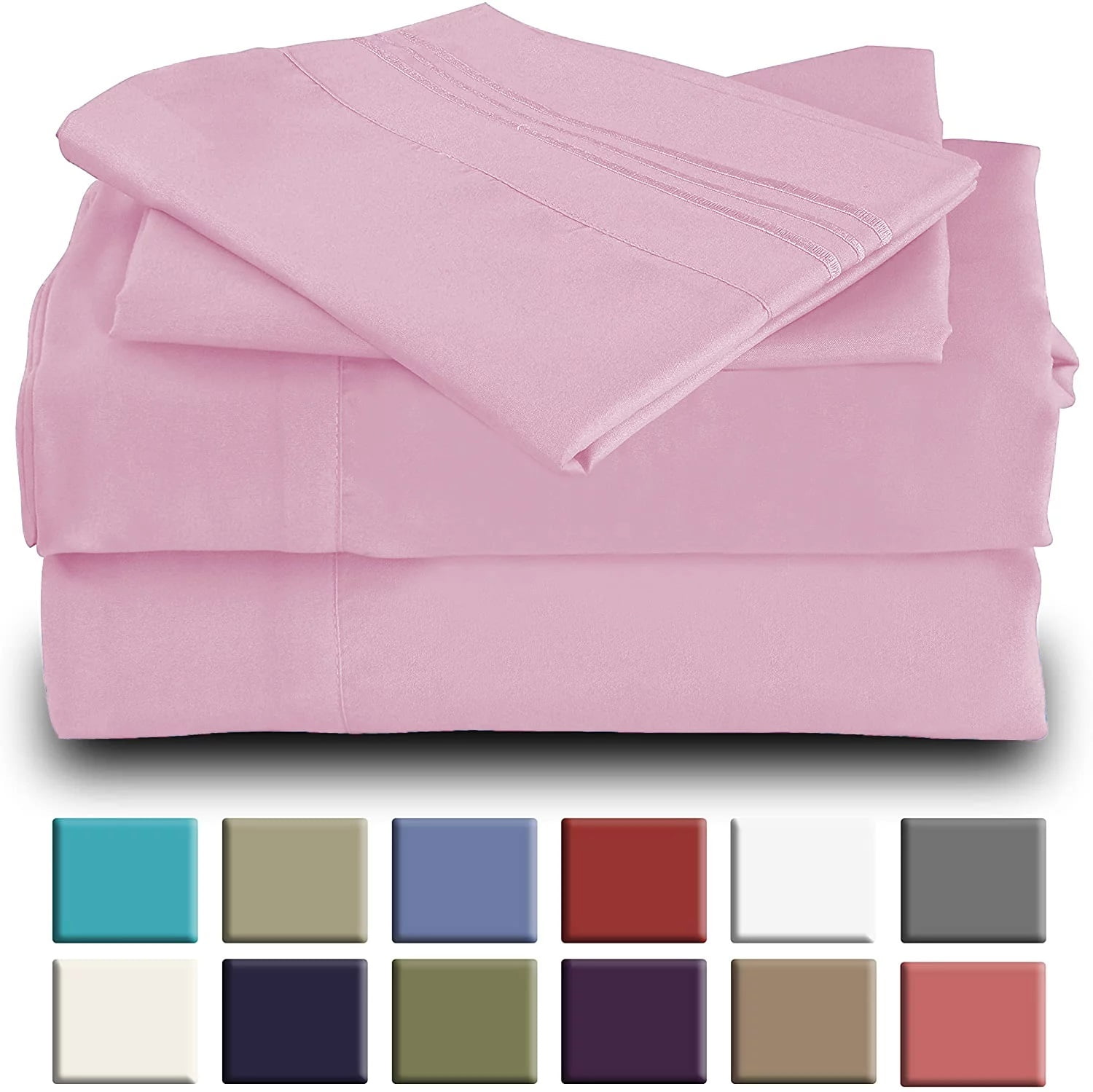the Season Essentials Wrinkle Free Sheet Sets with Deep Pockets & Stain Resistant, 4 pc, 1800 Thread Count Bamboo Based – Pink, King