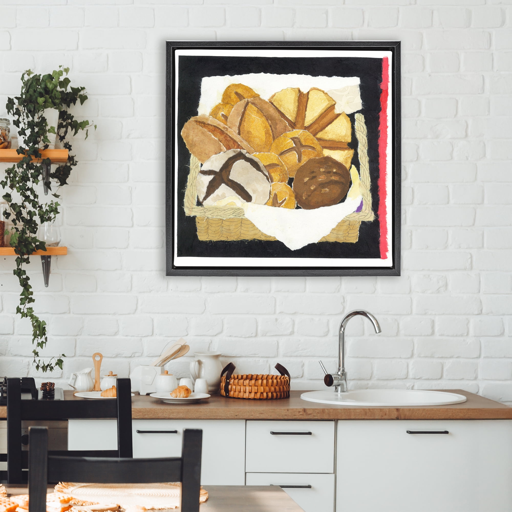Stupell Industries Bread Box and Stripe Black Framed Floater Canvas Wall Art, design by Nancy Overton