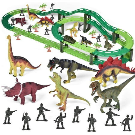 Dinosaur Toys Race Track Toy Set - 52 pcs Create A Dinosaur World Road Race,Flexible Track Playset - Includes 2 Cars Best Gift for Christmas Boys & Girls Ages 3,4,5,6, Years Old (Best Rally Car In The World)
