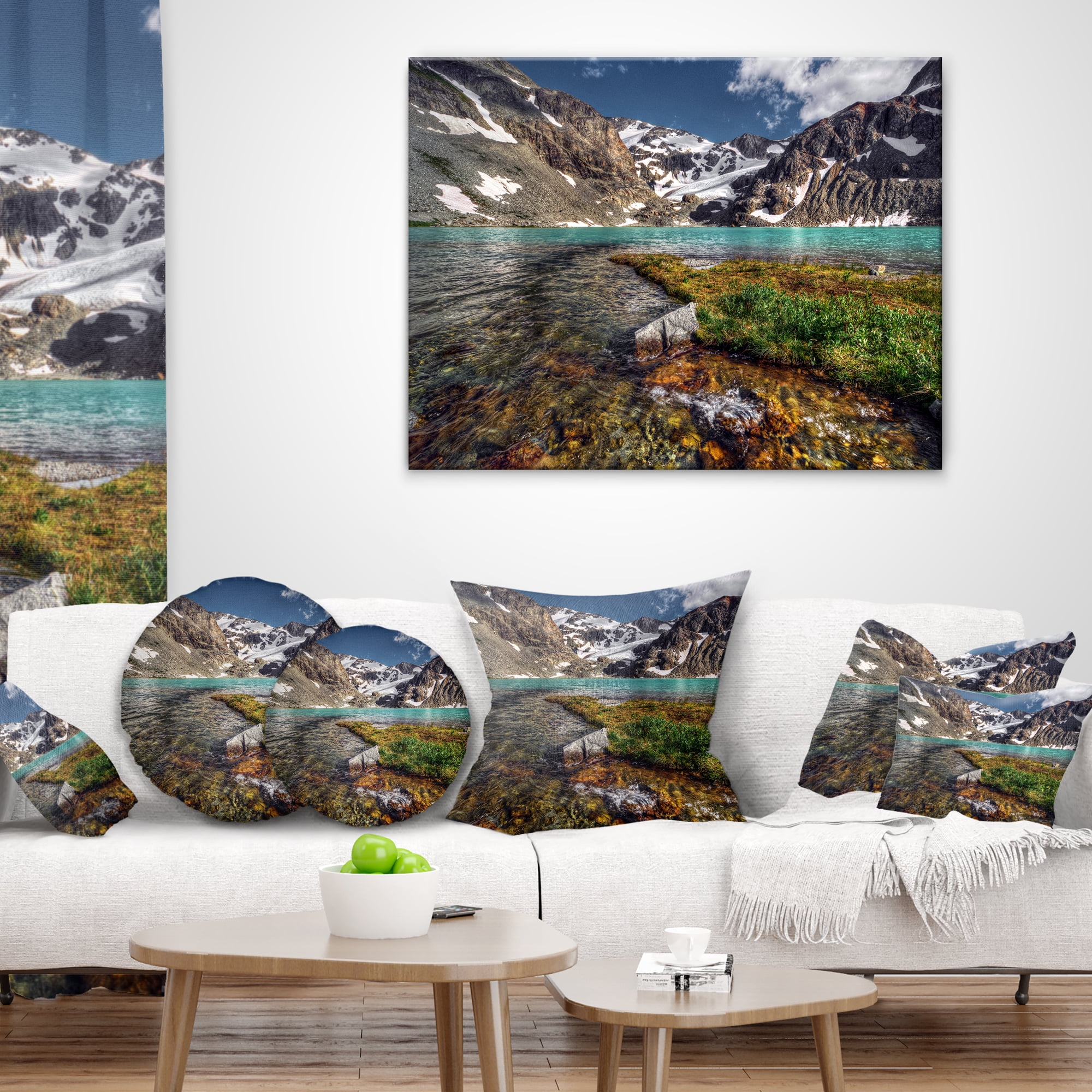 Designart Crystal Clear Creek in Mountains - Landscape Printed Throw Pillow - 12x20