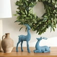 thumbnail image 4 of 2PCS Christmas Reindeer Winter Decor, Tabletop Deer Statues Decorations, Blue Flocked Resin Reindeer Sculptures with Silver Glitter for Indoor Home Decor Mantle Living Room, 4 of 7