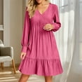 thumbnail image 2 of Women's Casual V Neck Long Sleeve Dress Elegant Solid Color Flowy Spring Summer Daily Outfit Comfortable Loose Fit Outdoor Wear, 2 of 2