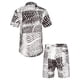 thumbnail image 3 of Txlixc Trajes de camisa hawaiana para hombre, camisa de manga corta con botones estampados a la moda + conjunto de pantalones cortos de playa Txlixc Casual, 3 of 4