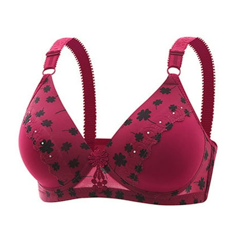 Wireless Bras Plus Size  Xunlbb Women s Non-steel Lace Stitching Comfortable And Breathable Gathered Adjustable Bra Underwear(Wine 38)