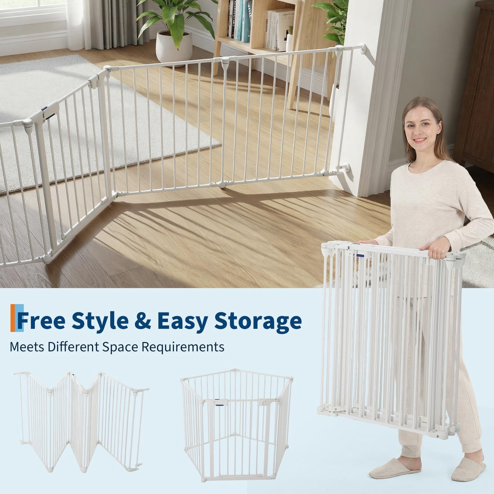 Collapsible Metal Baby Safety Gate – 29" Tall, Playpen with Lockable Door, Adjustable Portable Pet & Child Barrier for Doors – White, 5 Panels