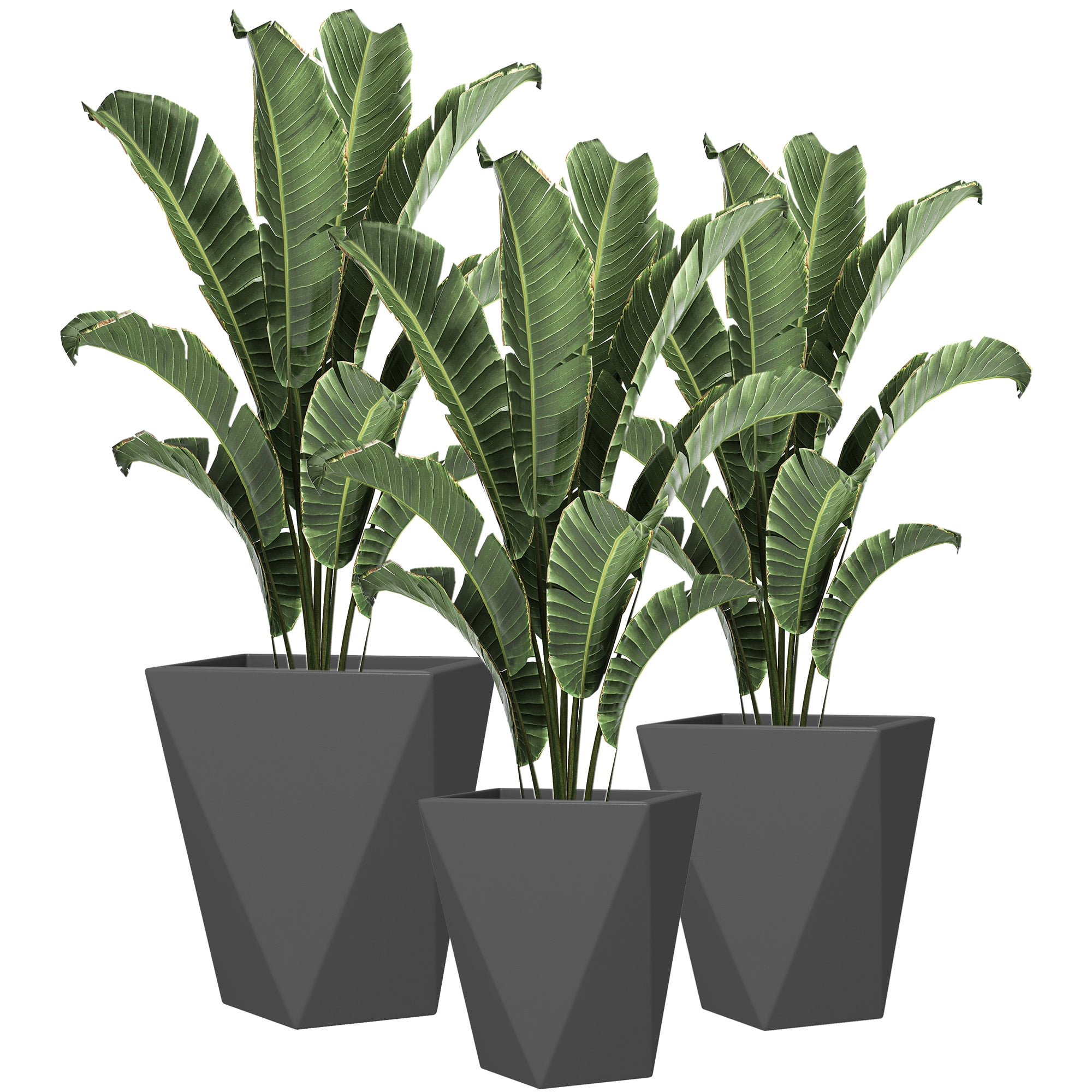 Outsunny Outdoor Planters Set of 3 with Drainage Holes, Flower Pots, Gray