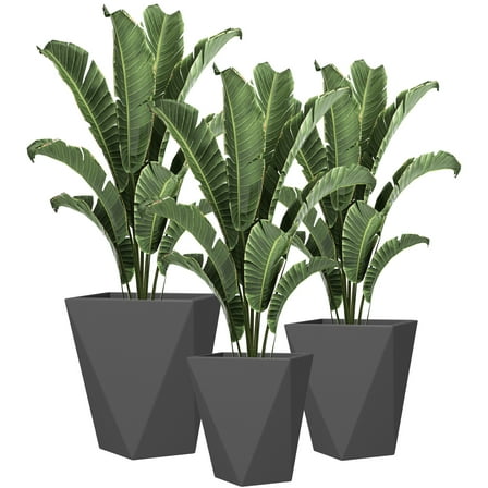 CoSoTower Set of 3 Tall Planters, 18", 15.25", 11.75", MIndoor Outdoor Planters with Drainage Holes, Stackable Flower Pots for Garden, Patio, Balcony, Front Door, Gray