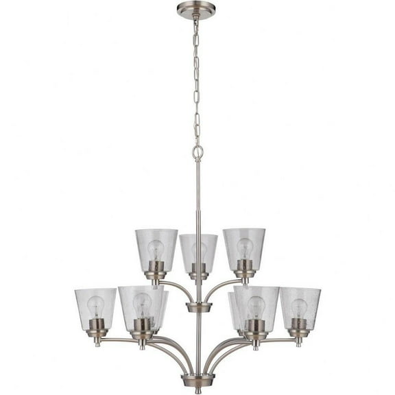 Nine Light 2-Tier Chandelier in Transitional Style 31.5 inches Wide By 34 inches High-Brushed Polished Nickel Finish-Alabaster Glass Color Bailey
