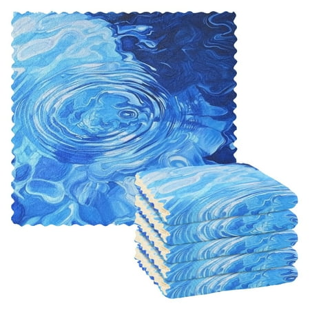 

Blue Ripples Hand Drawn Dish Cloths Quick Drying Dish Towels Reusable Cleaning Cloths Set of 6 for Kitchen Countertop Car 11 x 11