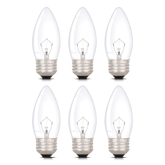 Simba Lighting Torpedo Clear B11 C35 CTC 40W E26 Base Light Bulbs 120V Warm White 2700K, 6 Pack