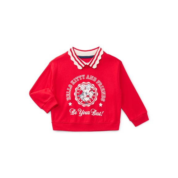 Wonder Nation Hello Kitty Girls Graphic Collared Sweatshirt with Long Sleeves, Sizes 4-18