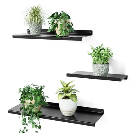 SRIWATANA Floating Shelves for Wall, Metal Wall Shelves Set of 3 for Living Room, Bedroom, Kitchen And Bathroom, Black