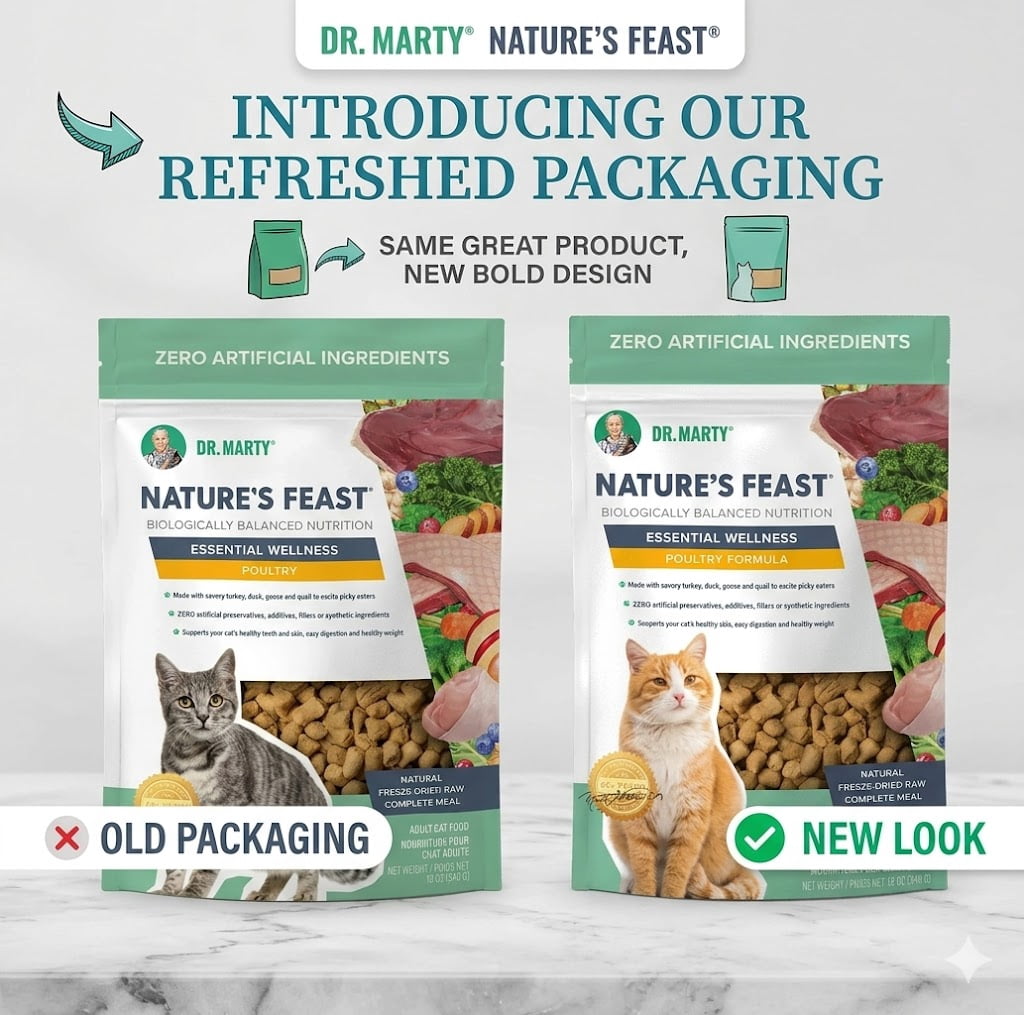 Dr. Marty Nature's Feast Essential Wellness Cat Food, Freeze Dried Raw Cat Food, Poultry Formula for Easy Digestion & Youthful Vitality, 12 oz