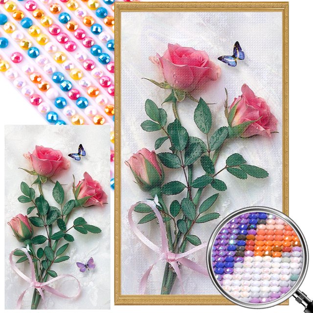 Pintura de diamante 5D DIY taladro redondo completo parcial AB mariposa rosa Kit 45x75cm
