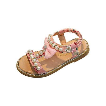 

Utoimkio Clearance Baby Girl Sandals Clearance Toddler Girls Summer Sandals Little Kid Open Toe Princess Dress Flats Sandals Leather Rubber Sole Princess Sandals