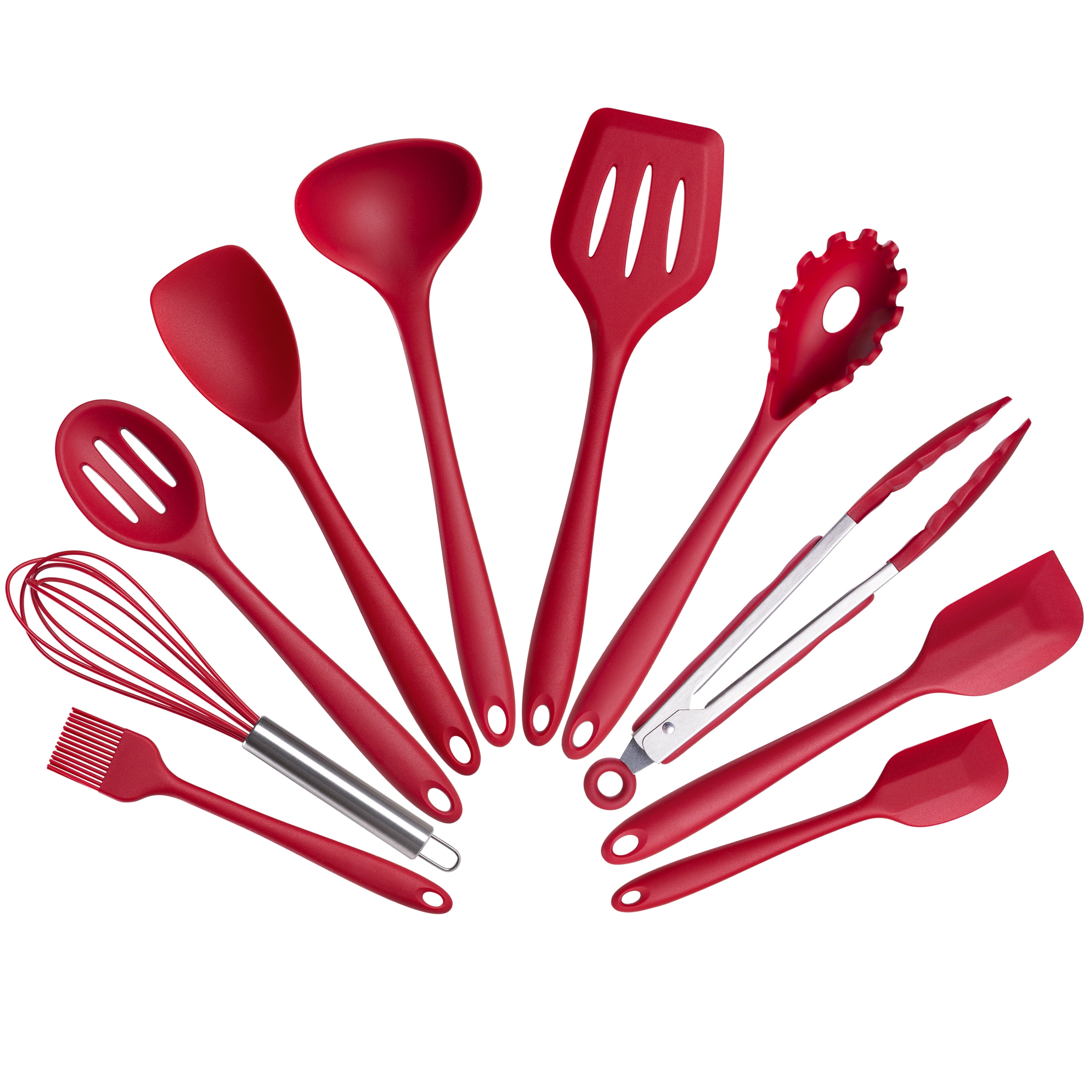 Mainstays 10 Piece Silicone Kitchen Utensil Set, Red