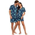 thumbnail image 3 of Couples Matching Pajama Sets 2 Piece Short Sleeve Button Down Pjs Soft Lightweight Breathable Sleepwear for Men Women Halloween Skull Print with Lapel Collar Blue S, 3 of 5