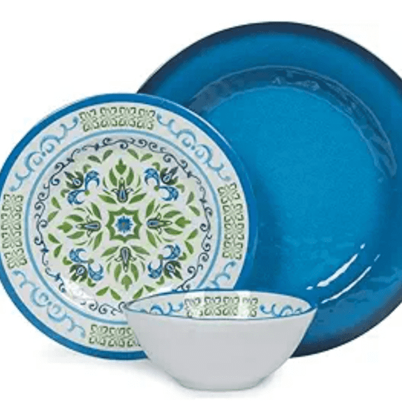 12 Pcs, Melamine Plates, Party Plates and Bowls Sets, Camping Dishes Set for 4, Unbreakable, , Dishwasher Safe