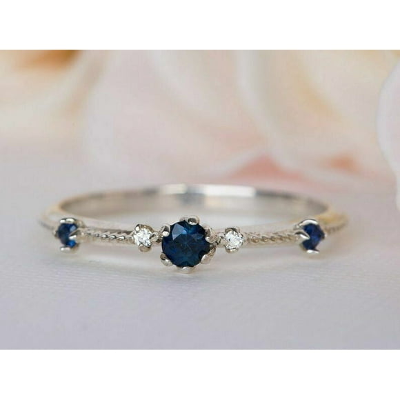 925Sterling Silver Natural Certified 3Ct Blue Sapphire Three Stone Ring US11