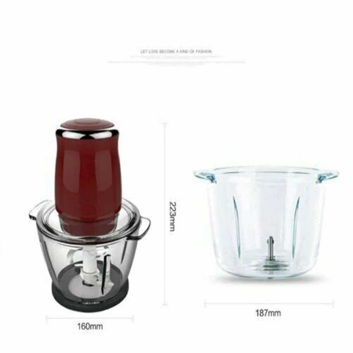 Eurhowing Electric Meat Grinder & Vegetable Chopper, 500W Food Processor with 1L Glass Bowl, Food Chopper for Meat, Onion, Garlic, Nuts, Baby Food, Red
