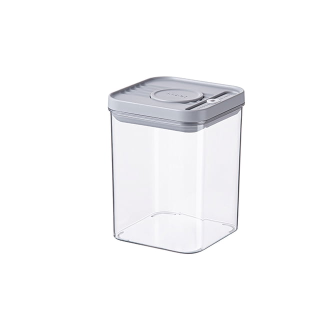 Lata de plástico gris sellada a presión,recipiente de almacenamiento a prueba de fugas,PET apto para alimentos,organizador de despensa transparente para alimentos secos (1 pieza) Rkxzt