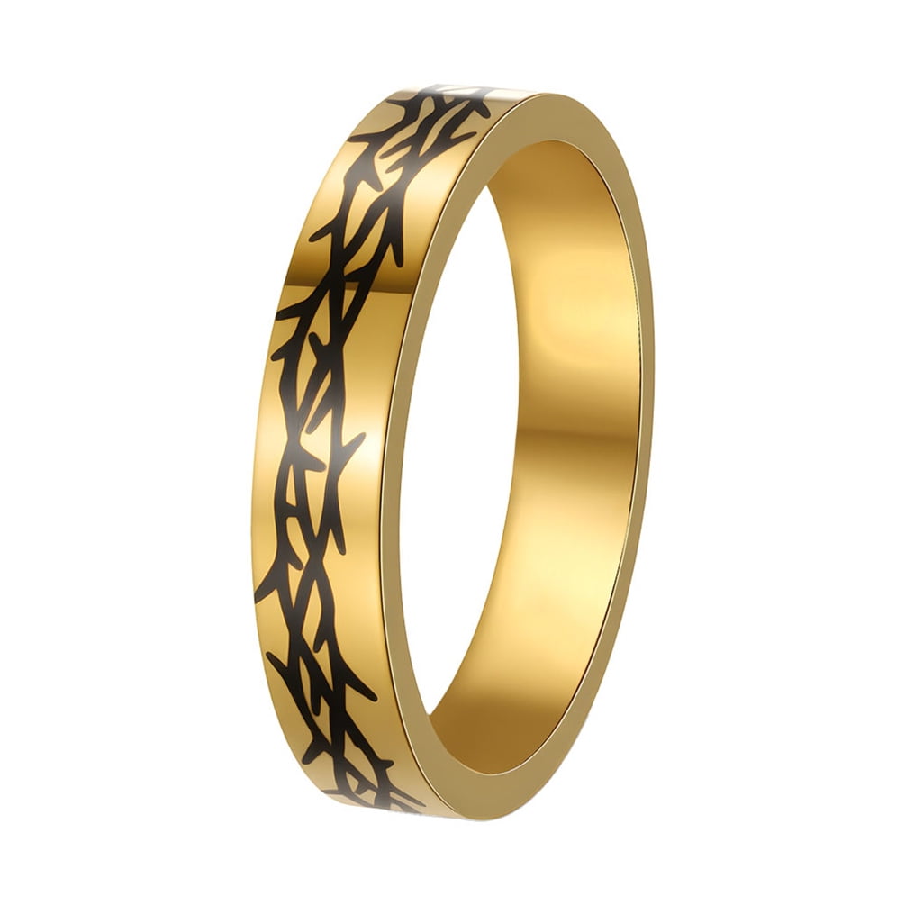 PAURO Thorn Rings for Men Women 4MM Band Stainless Steel Black Silver Gold Plated Gothic Punk Vintage Personalized Simple Unique Gifts Jewelry Gold Size 10