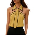 thumbnail image 3 of TaTaai Women's Halter Neck Lapel Sleeveless Off Shoulder Tops Solid Color Contrast Edge Bow Decor Fashion Shirts Comfortable Versatile Blouses Gift, 3 of 7