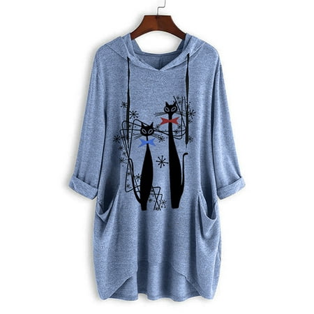 Women's Plus Size Hooded Casual Pullover Long Sleeve Tops Tunic Sweatshirt