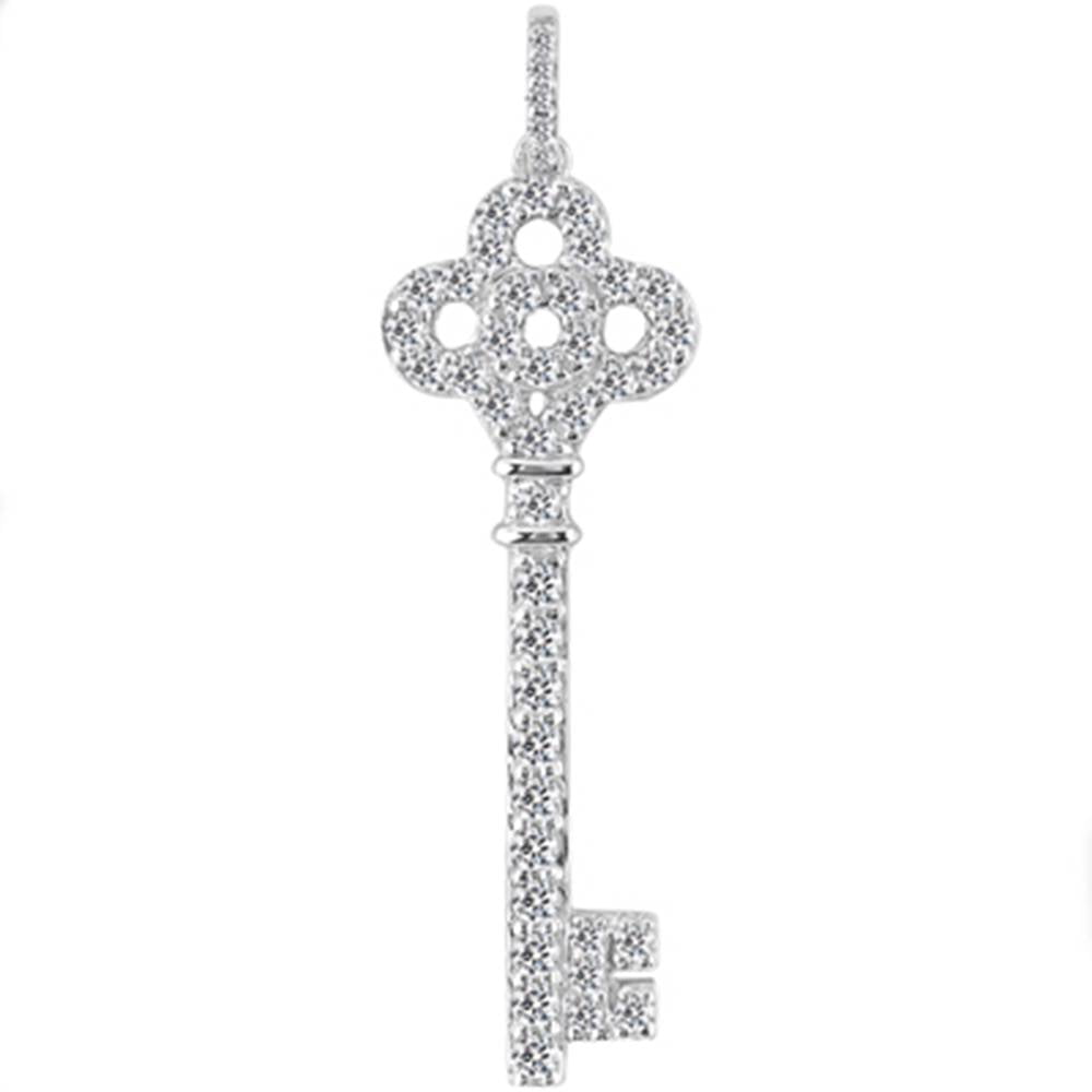 3/4ct Diamond Key Pendant Necklace 14K 