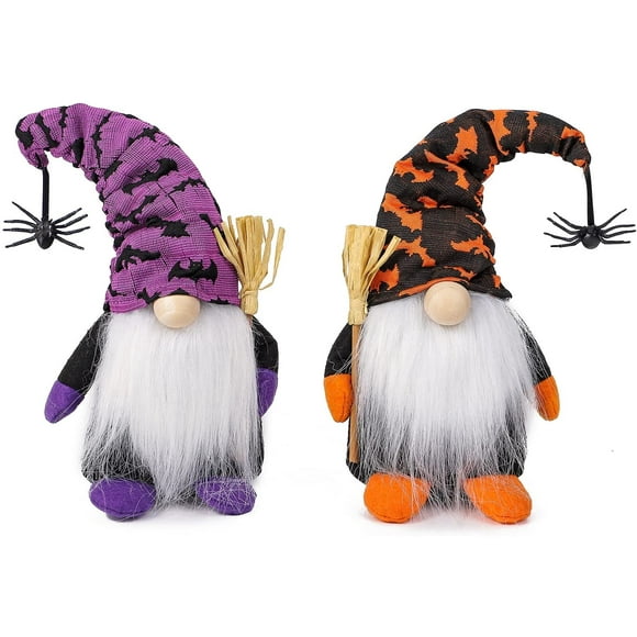 NETSENG 2 Pack Halloween Gnome Decorations - Gnome Plush for Tray Decorations - Handmade Fall Faceless Statue Ornament Christmas Thanksgiving Table Orange and Purple 21*12*7cm