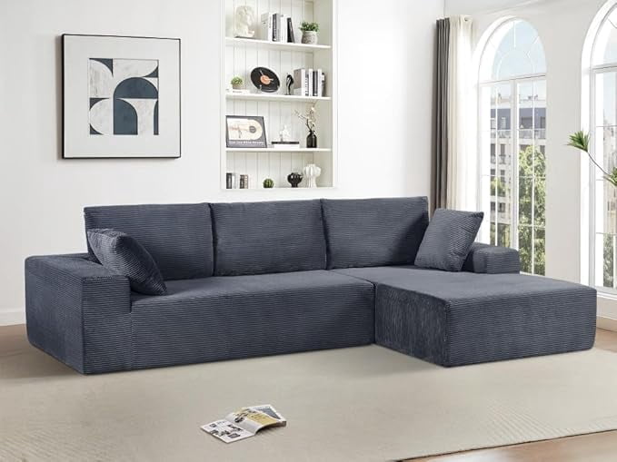 Corduroy upholstery 2 piece L shape high density foam sectional