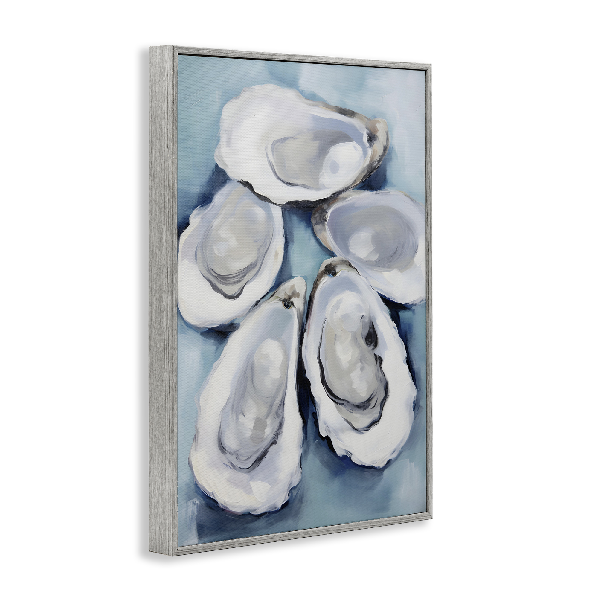 Stupell Industries Five Oyster Shells Animals & Insects Painting Gray Framed Art Print Wall Art, 16 x 24