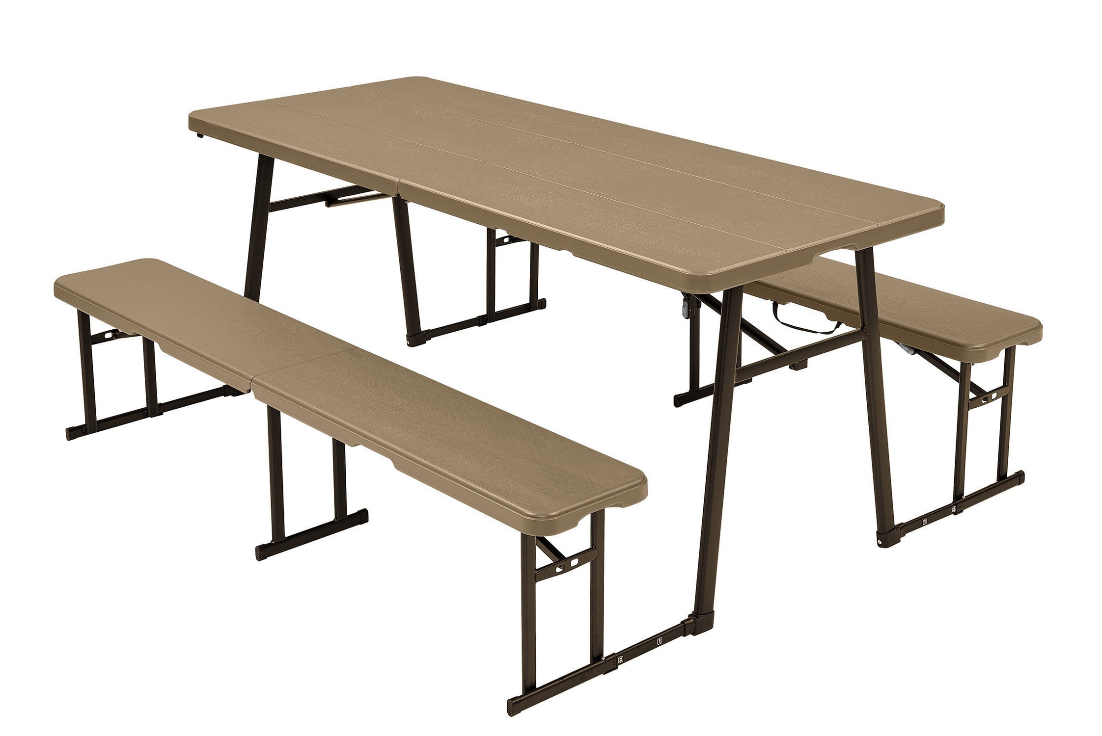 (3 pack) Living & More 3-Piece 6 ft Folding Picnic Table Set with 2 Benches, Polyethylene and Steel, Indoor/Outdoor, Light Brown and Dark Brown