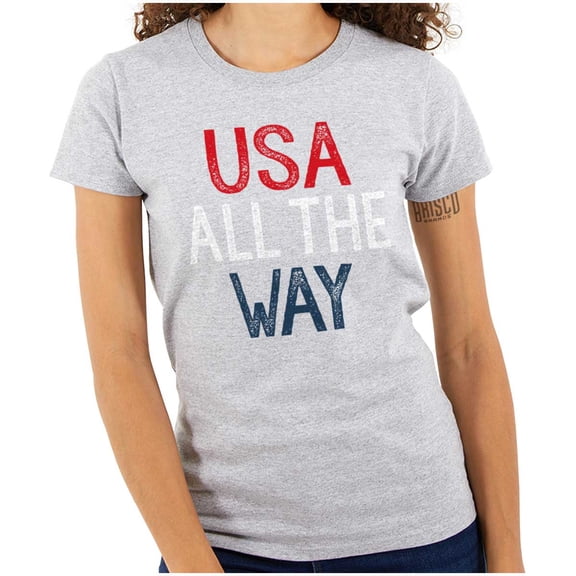 USA All the Way American Pride Womens Slim Fit Graphic Tee Brisco Brands X