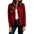 thumbnail image 3 of justHIGH Women's Zip Up Sweaters Jacket Lightweight Casual Knit Long Sleeve Cardigan Trendy Jackets Outerwear Red,XL, 3 of 7