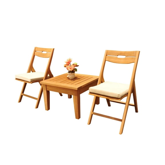 Grade-A Teak Dining Set: 2 Seater 3 Pc: Atnas Side Table And 2 Surfliner Folding Reclining Arm Chairs Outdoor Patio WholesaleTeak #51SL0303